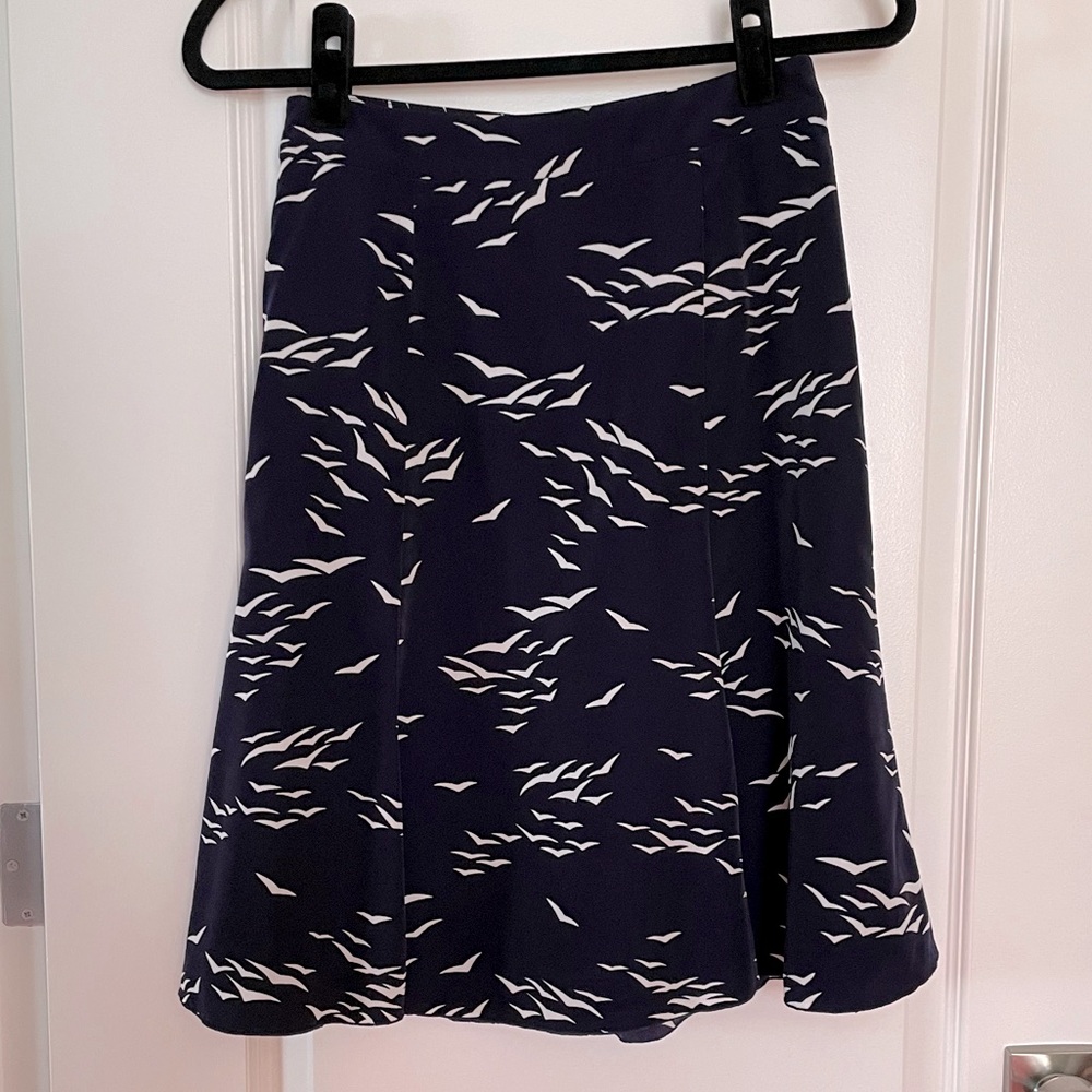 Banana Republic Factory Navy Blue Bird Patterned Skirt